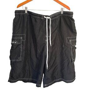 Mens Clothin Black Cargo Beach Shorts Size 40 With White Stitching & Drawstring